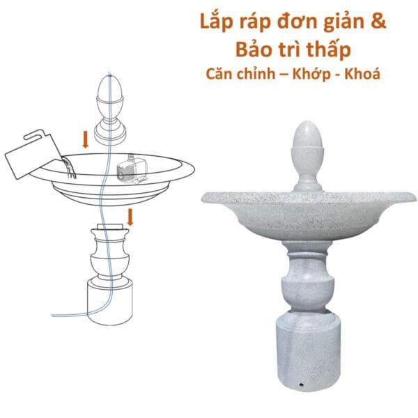 Đài nước sân vườn 1 tầng Kum Flower H112 x D150cm - Ảnh 4